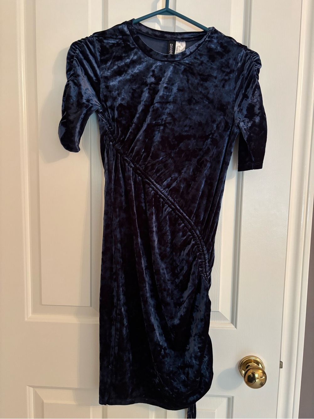 H&M Divided Navy Crushed Velvet Ruched Bodycon Mini Dress Sz 4 XXS EUC